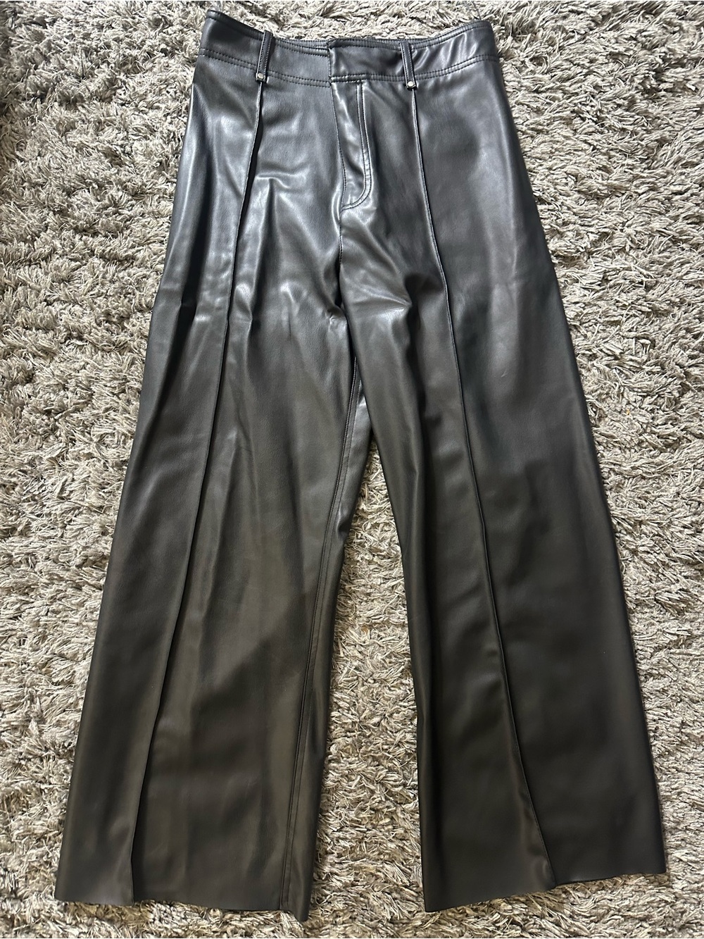 Zara Women’s Black Faux Leather Wide-Leg Pants